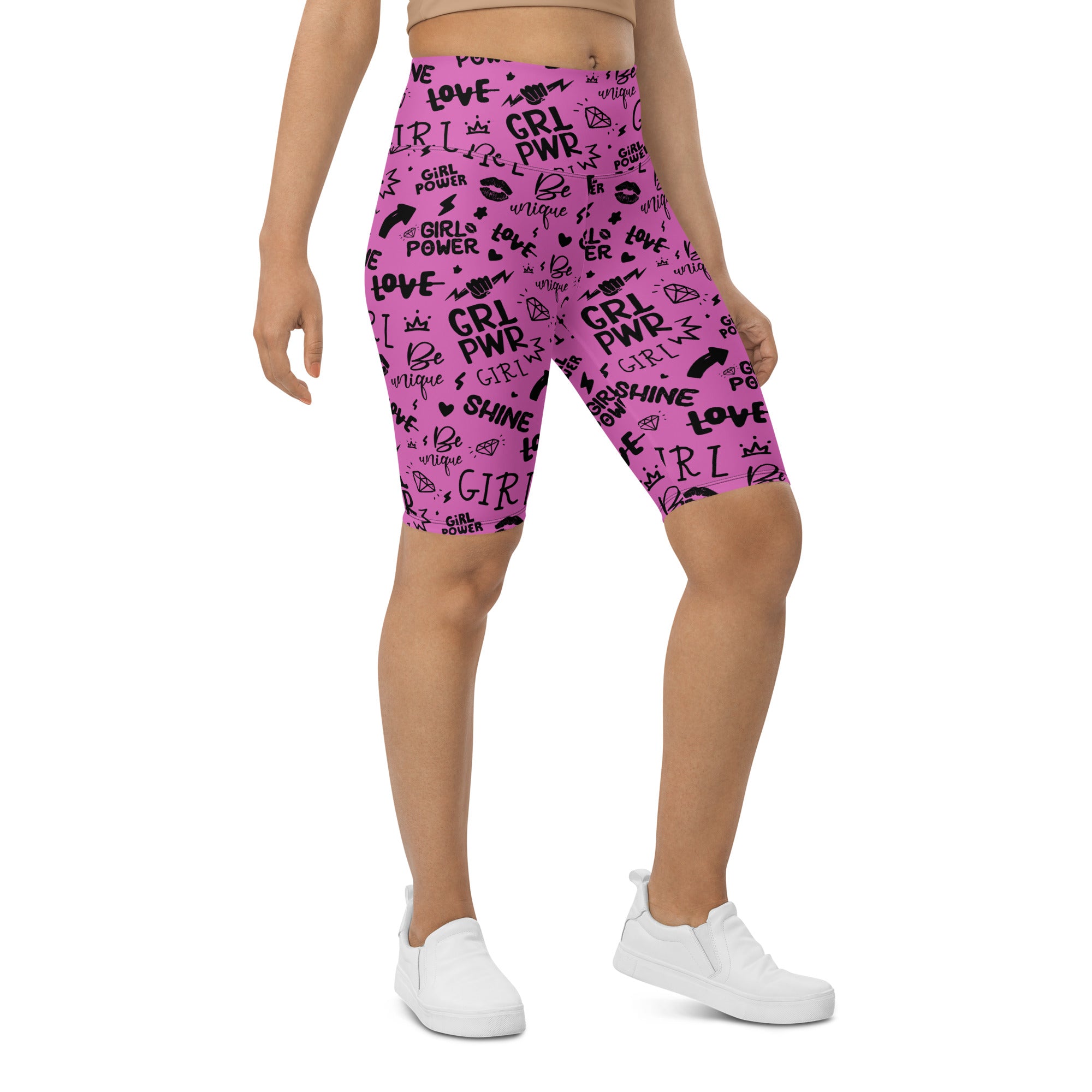 SHE REBEL - Pink Girl Power Biker Shorts